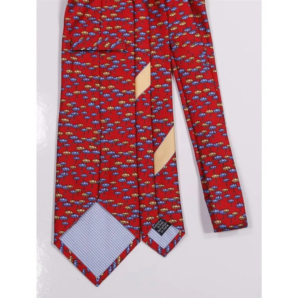 Marchesi di Como Red Umbrella Print Silk Necktie Tie